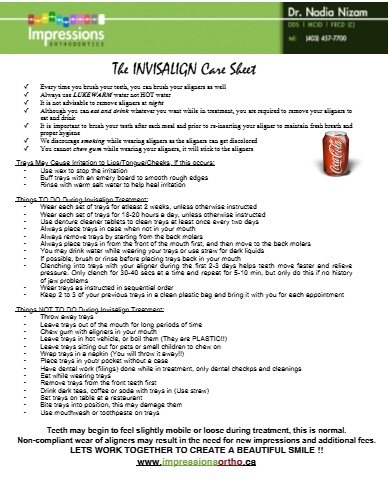 Invisalign Care Sheet